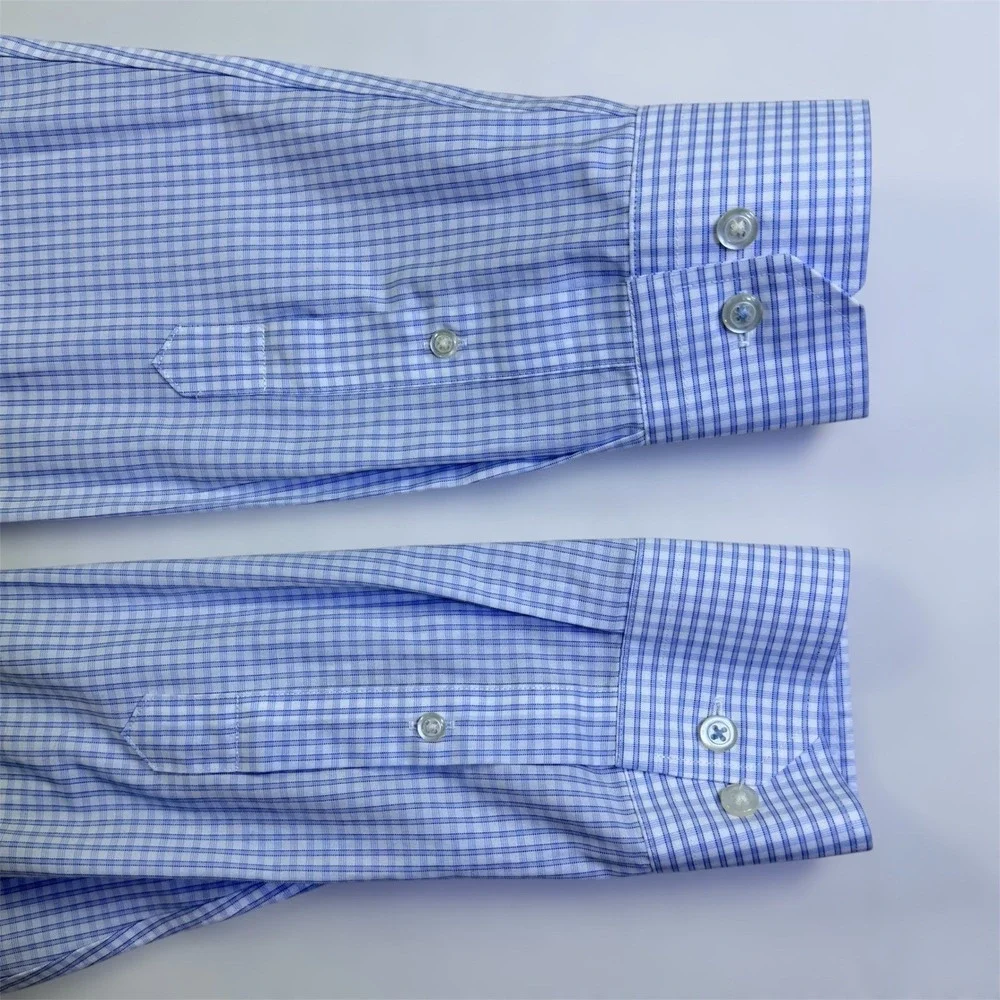 Banana Republic Mens Slim Fit Non-Iron‎ Dress Shirt Blue Gingham Check M 15-15.5